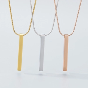 Minimalist Vertical Bar Pendant Necklace Stainless Steel Geometric Smooth Long Strip Jewelry For Men And Women