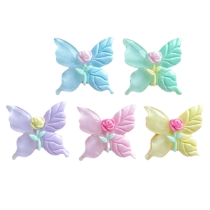 5-piece set of macaron-colored resin butterfly and rose charms for hair clips and DIY crafts