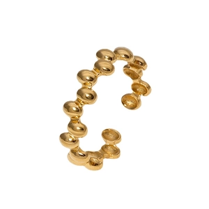Irregular geometric 18K gold plated beaded open ring in stainless steel for women