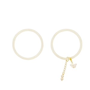 Elegant white pearl and transparent butterfly charm bracelet set with golden chain links