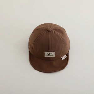 Brown soft brim baseball cap for toddlers with letter patches and stitched design