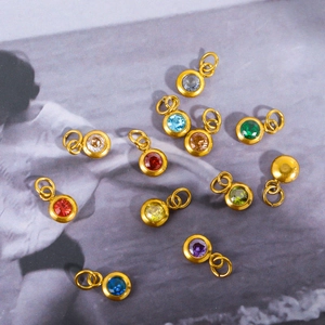 Mini Round Cubic Zirconia Charms Stainless Steel 18K Gold Plated Birthstone Jewelry Making DIY Accessories Findings