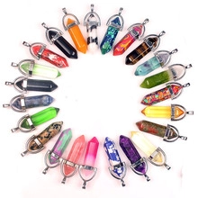 Detailed circular arrangement of colorful hexagonal crystal prisms with silver metal clasps