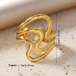 Detailed size view of irregular gold hollow ring showing 1.7cm diameter and height dimensions