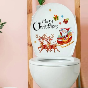Santa Claus and reindeer sleigh Merry Christmas toilet lid sticker decoration