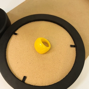 Minimalist chunky square resin ring in bright yellow finish for a modern summer look