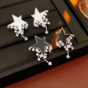 Star Tassel Earrings Mother Of Artificial Pearl Zircon Luxury Elegant Design Party Fashion Jewelry Women With 925 Sterling Silver Earring Post
