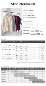 Detailed size guide and material specification chart for women's long sleeve casual shirt