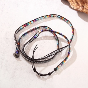 Bohemian multi-layer wrap bracelet with colorful crystal beads and tiger eye stones