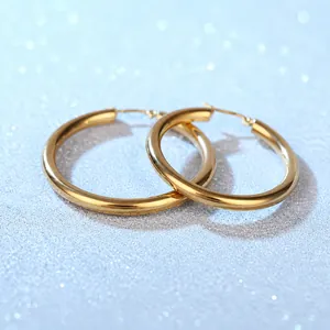 Minimalist Stainless Steel High Polish Hoop Earrings For Women Fashion Electroplated Round Gold Geometric Earrings Jewelry