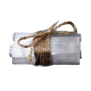 Set of 4 natural white selenite crystal sticks tied with twine for home decor