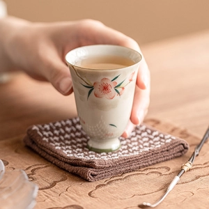 Hand-painted peach blossom ceramic high-foot teacup for kung fu tea tasting