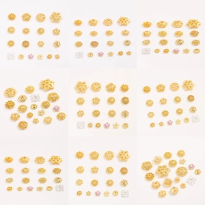 Variety of 18K gold plated hollow flower bead caps and petal spacers for jewelry DIY