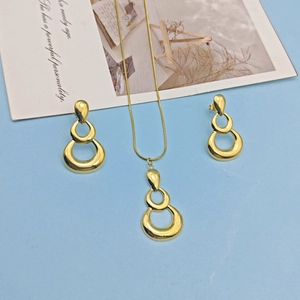 Exaggerated Stainless Steel Gold Jewelry Set For Women Geometric Triple Circle Hollow Water Drop Pendant Necklace Earrings