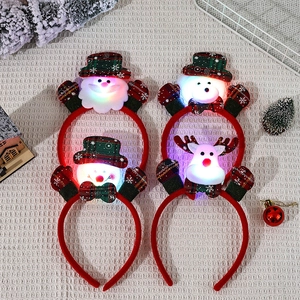 Christmas Headband LED Light Up Glowing Santa Snowman Reindeer Bear Fabric Holiday Party Hair Accessory