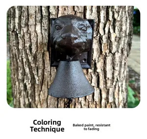 Close-up of rust-resistant painted finish on vintage cast iron dog head door bell