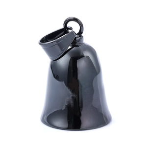 Polished black motorcycle guardian bell pendant with a smooth glossy metallic finish