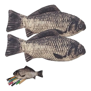 Novelty Simulation Fish Cat Shape Pencil Case Realistic Print Polyester Bag Funny Gift Students Office School Supplies