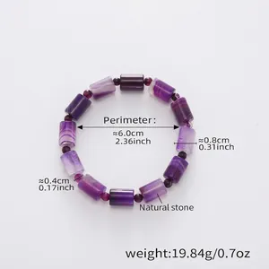 Detailed view of purple natural stone beaded bracelet showing textures and dimensions