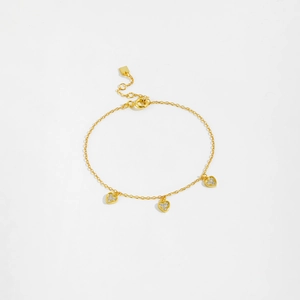 Minimalist S925 sterling silver golden bracelet with sparkling heart zirconia charms