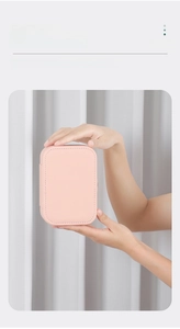 Pink portable PU leather jewelry box for rings and earrings with side zipper closure