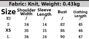 Size chart for knit collar top showing shoulder, sleeve, bust, and length measurements