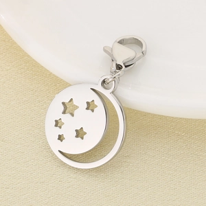 Detail of stainless steel star and moon charms with lobster clasp for DIY keychain