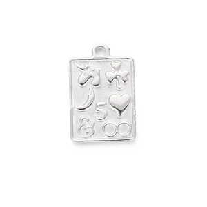 Polished stainless steel rectangular pendant featuring unicorn, heart, and clover charms