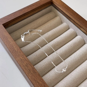 Minimalist S925 sterling silver box chain bracelet with a single round zircon stone