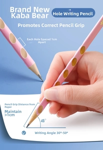 Detail of pink ergonomic pencil with 1cm groove spacing for correct grip posture