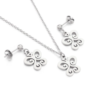Parure bijoux papillon évidé élégante avec collier et boucles d'oreilles en acier