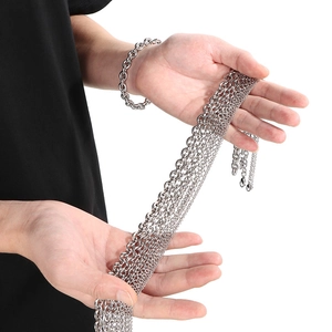 Chaînes à maillons en acier inoxydable argenté poli et bracelet assorti au poignet mixte