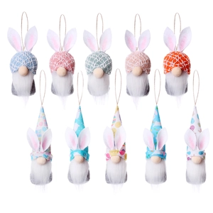 Easter Bunny Gnomes Hanging Ornaments Plush Knitted Fabric Bunny Ears Long Beard Handmade Holiday Home Party Decor