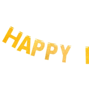 Detail of glittery gold Happy Easter banner letters for festive party background decoration