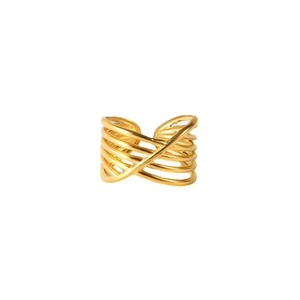 Minimalist 18K gold multilayer crisscross stainless steel open ring for women