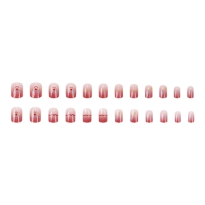 Colorful summer press-on nails with red gradient, smiley faces, and star patterns, 24 count