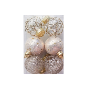 Champagne gold and white Christmas ball ornament set with 6 decorative spheres in a box