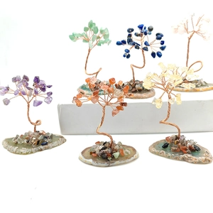 Handmade crystal money trees on natural agate slice bases for home decor