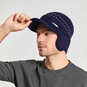 Bonnet de baseball tricoté doublé polaire pour homme avec protège-oreilles hiver