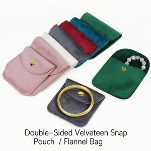 Soft Velvet Jewelry Pouch With Metal Snap Button For Necklace Rings Earrings Travel Jewelry Storage Gift Packaging Bag