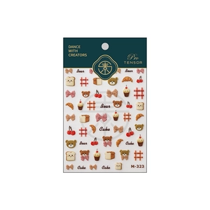 Cartoon bear and food themed nail art stickers with gold stamping and matte finish