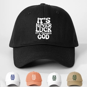 Never Luck Always God Slogan Printed Baseball Cap Polyester Adjustable Curved Brim Outdoor Sun Hat For Men Women