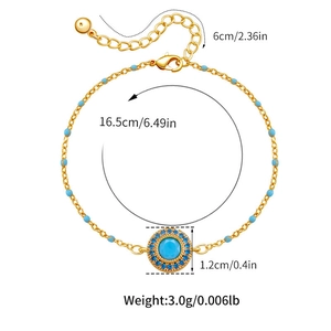 Detailed size specifications for turquoise pendant bracelet in 18k gold plated copper