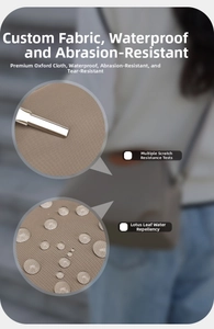 Detailed view of waterproof and scratch-resistant oxford fabric on brown crossbody bag