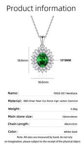 Detailed technical specifications for the S925 silver emerald-cut pendant necklace