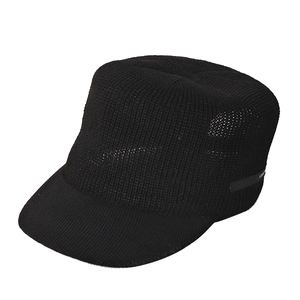 Classic black knitted flat top army cap with side woven label for women and men
