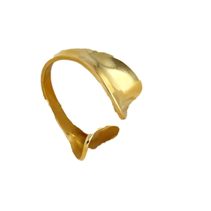 French style 18K gold plated titanium steel feather open ring for women fashion