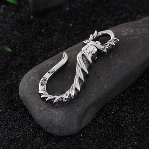 Men's vintage stainless steel fish hook pendant with detailed scale texture and engraving