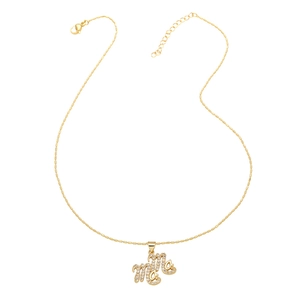 Gold plated Mama necklace with sparkling cubic zirconia pavé pendant on bead chain