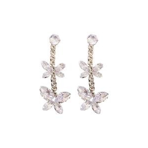 Elegant silver butterfly drop earrings with clear cubic zirconia stones on white background